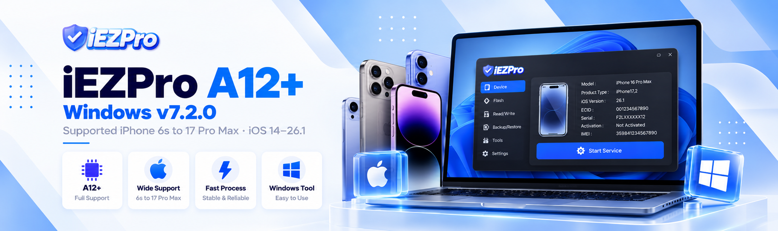 iEZPro A12+ (iPhone 6s To 17 Pro Max) Windows Tool